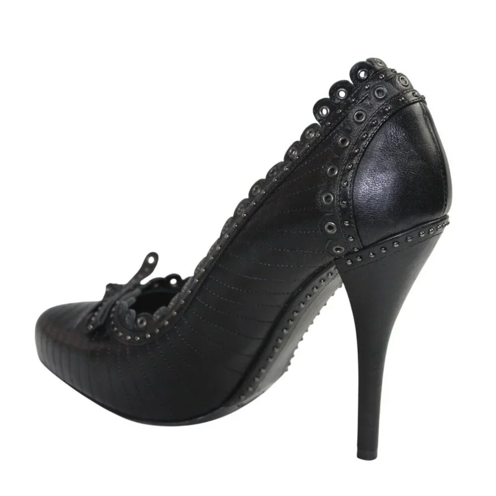 Christian Dior Muse Black Leather Scallop Edging Stud Eyelet Detailing Stiletto